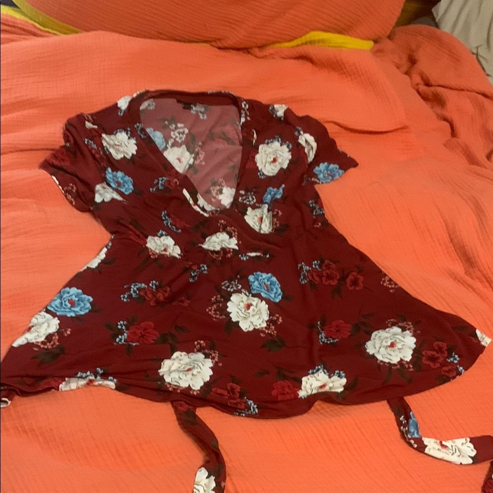 Floral Wrap Top - Red and Blue